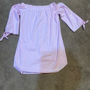 Pink off shoulder shirtdress.